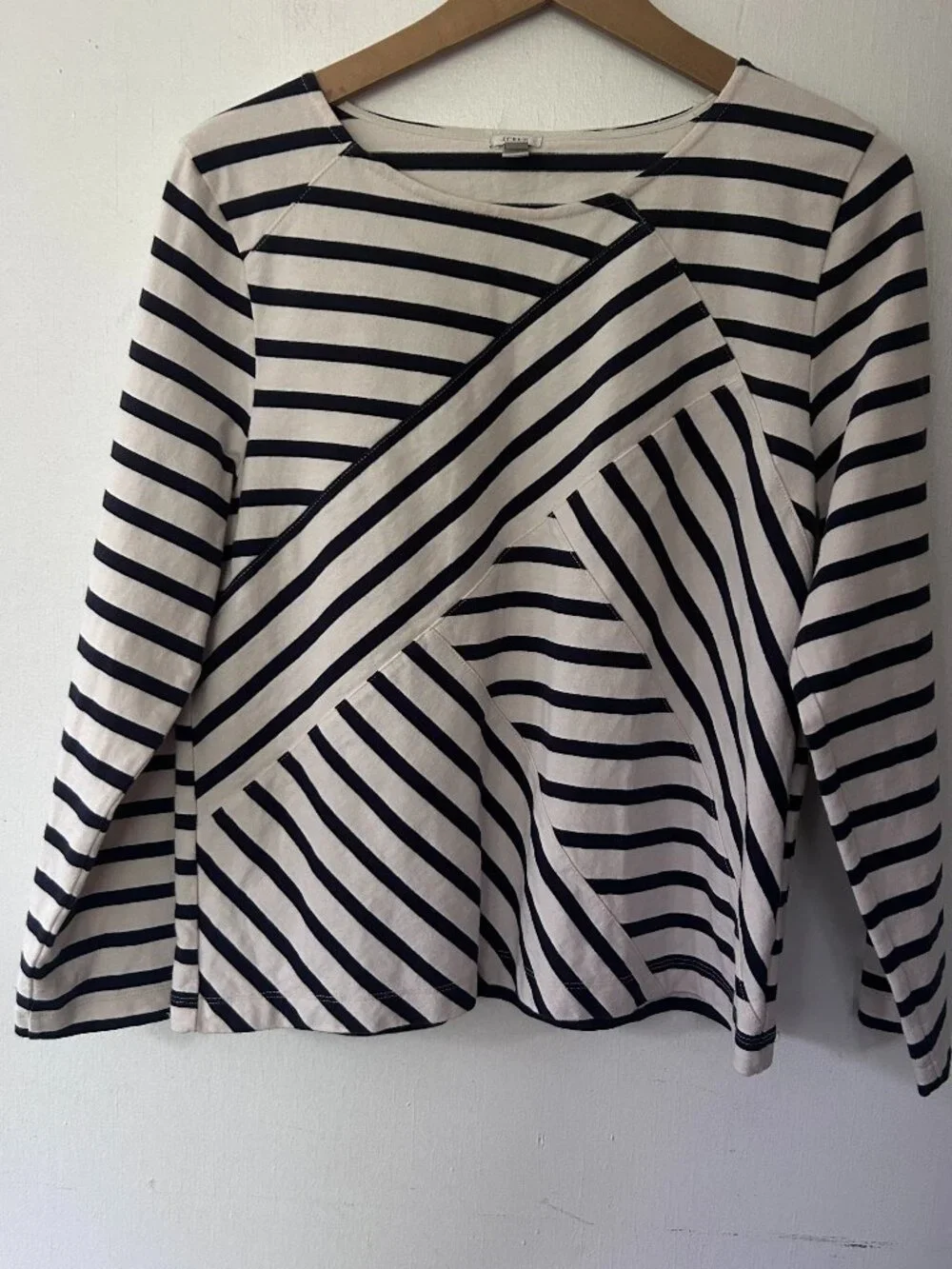 J. Crew Strutctured Nautical Top Womens XL Cream Blue Striped Preppy Yacht Coast